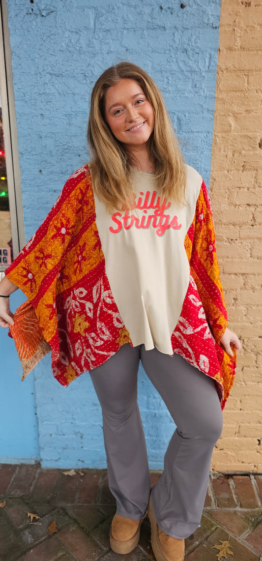 Billy Strings Red Daisy Kantha Poncho