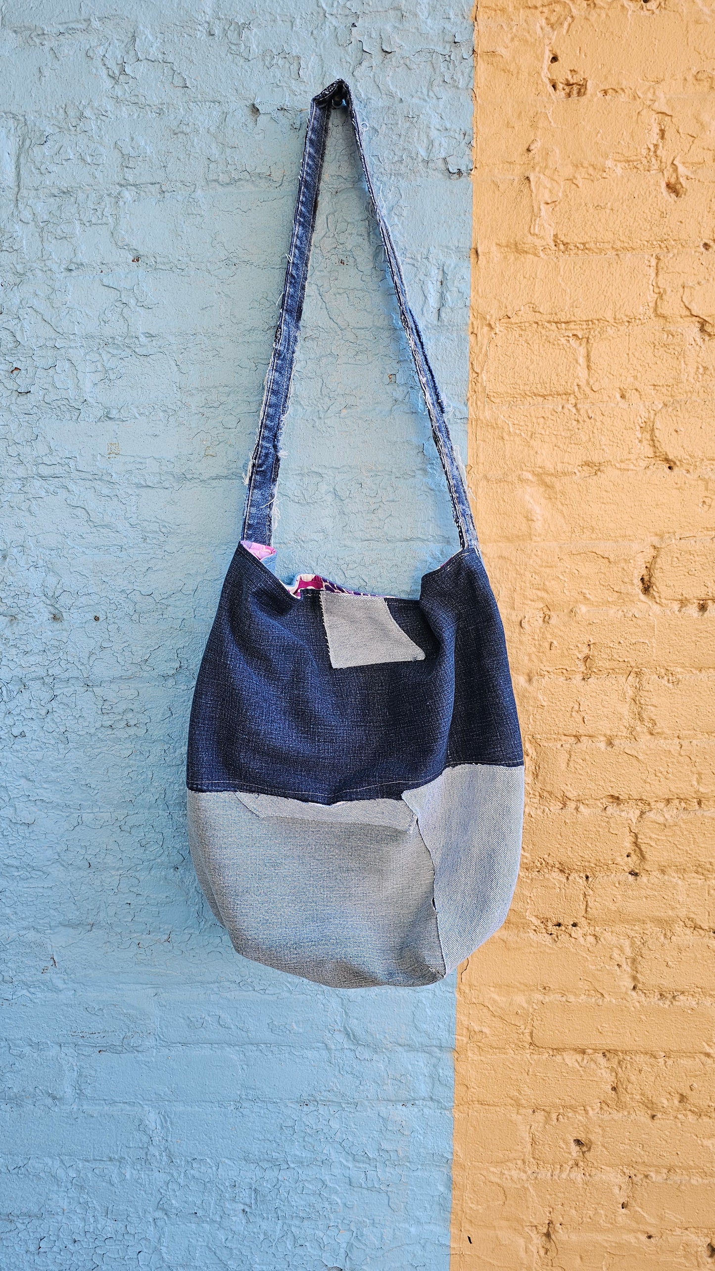 Denim Patchwork Slouch Bag #1432
