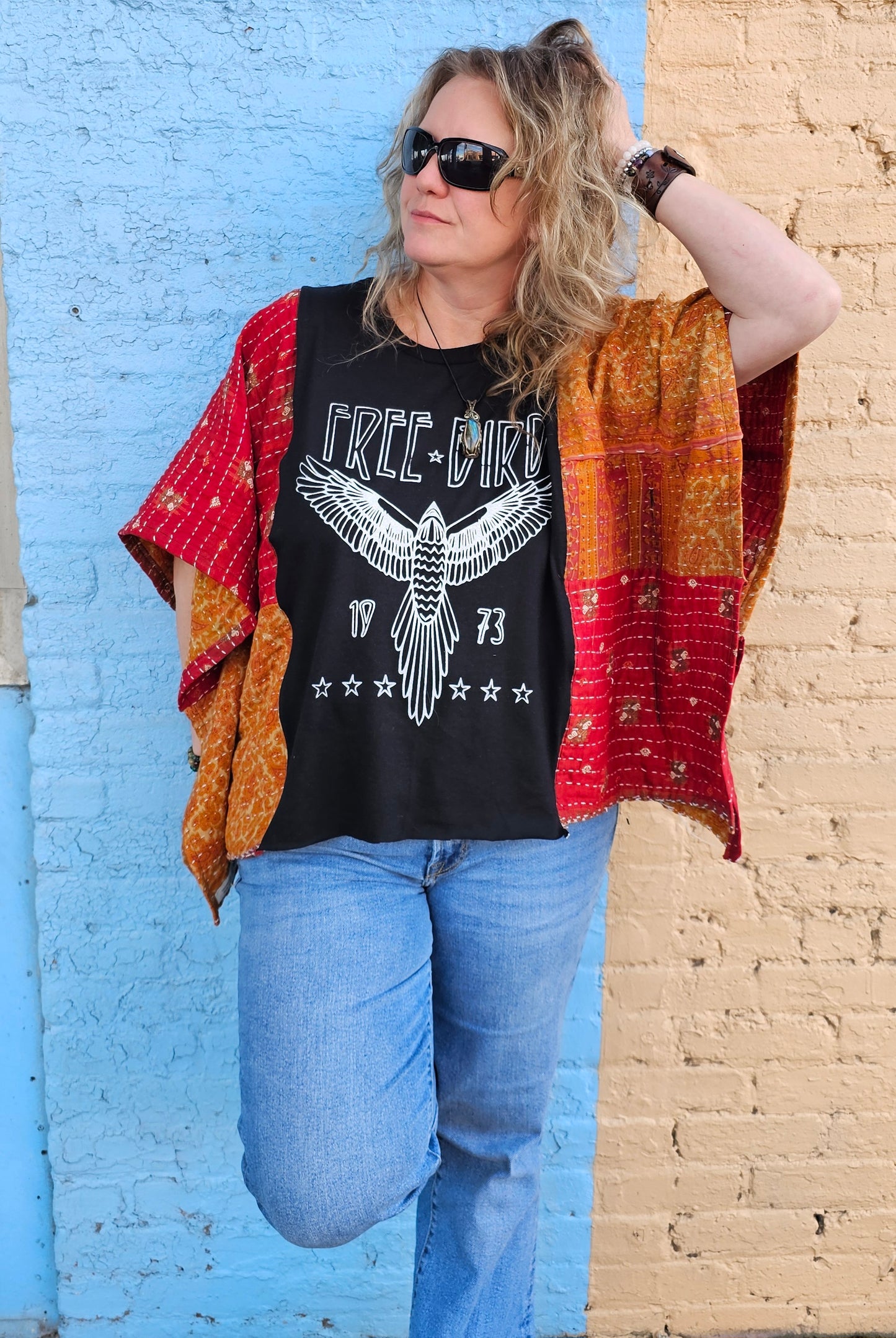 Freebird Patchwork Poncho Top