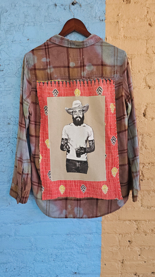 Post Malone Upcycled Bleached Flannel size LARGE #1373
