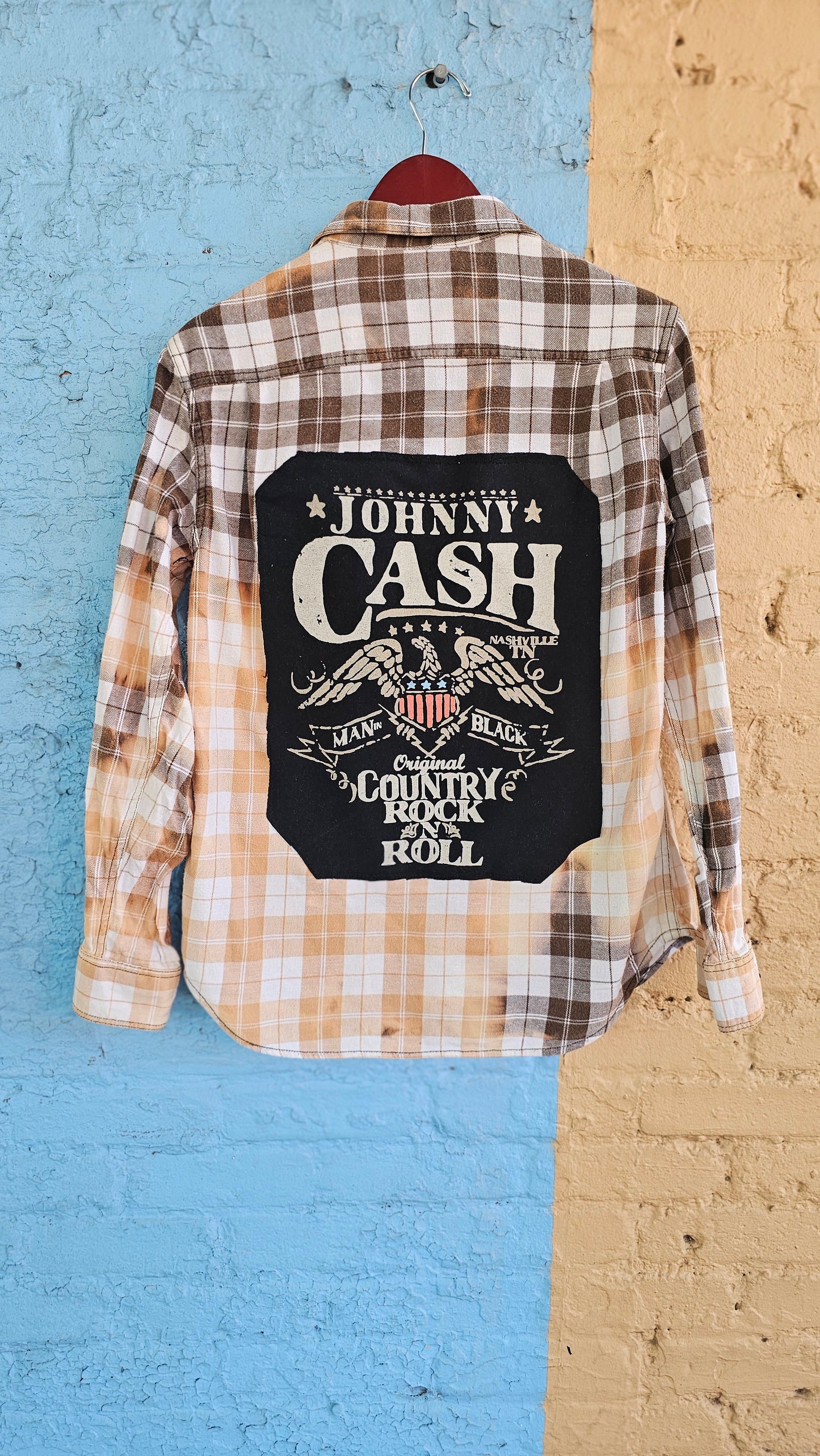 Johnny Cash Upcycled Bleached Flannel size SMALL #1374