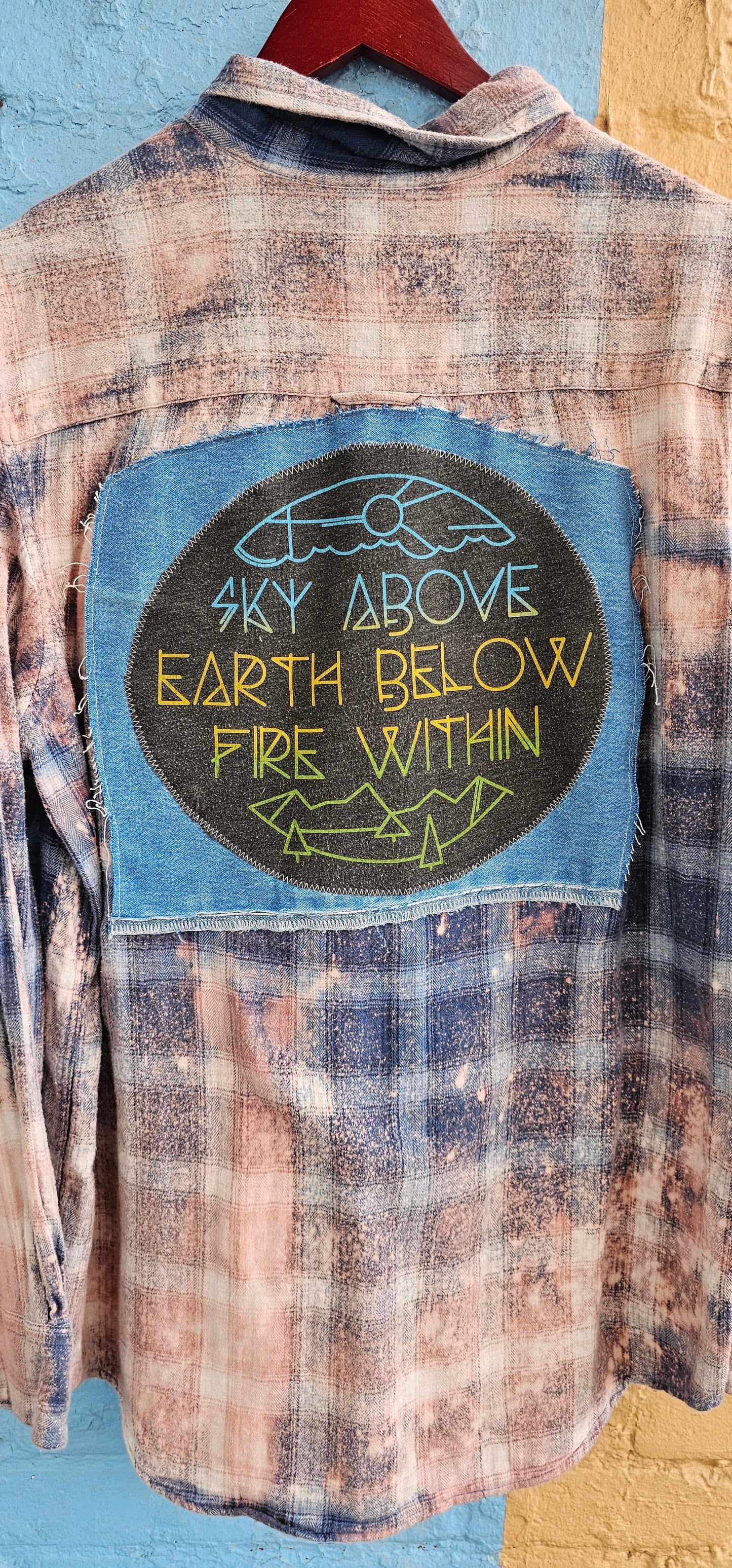 Sky Above Earth Below Fire Within Bleached Flannel size Large