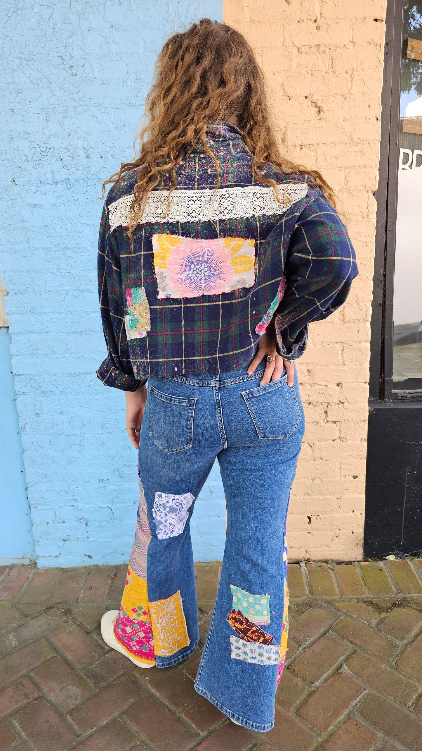 Cropped Flannel Shirt | Upcycled Distressed Flannel Size XL #1365