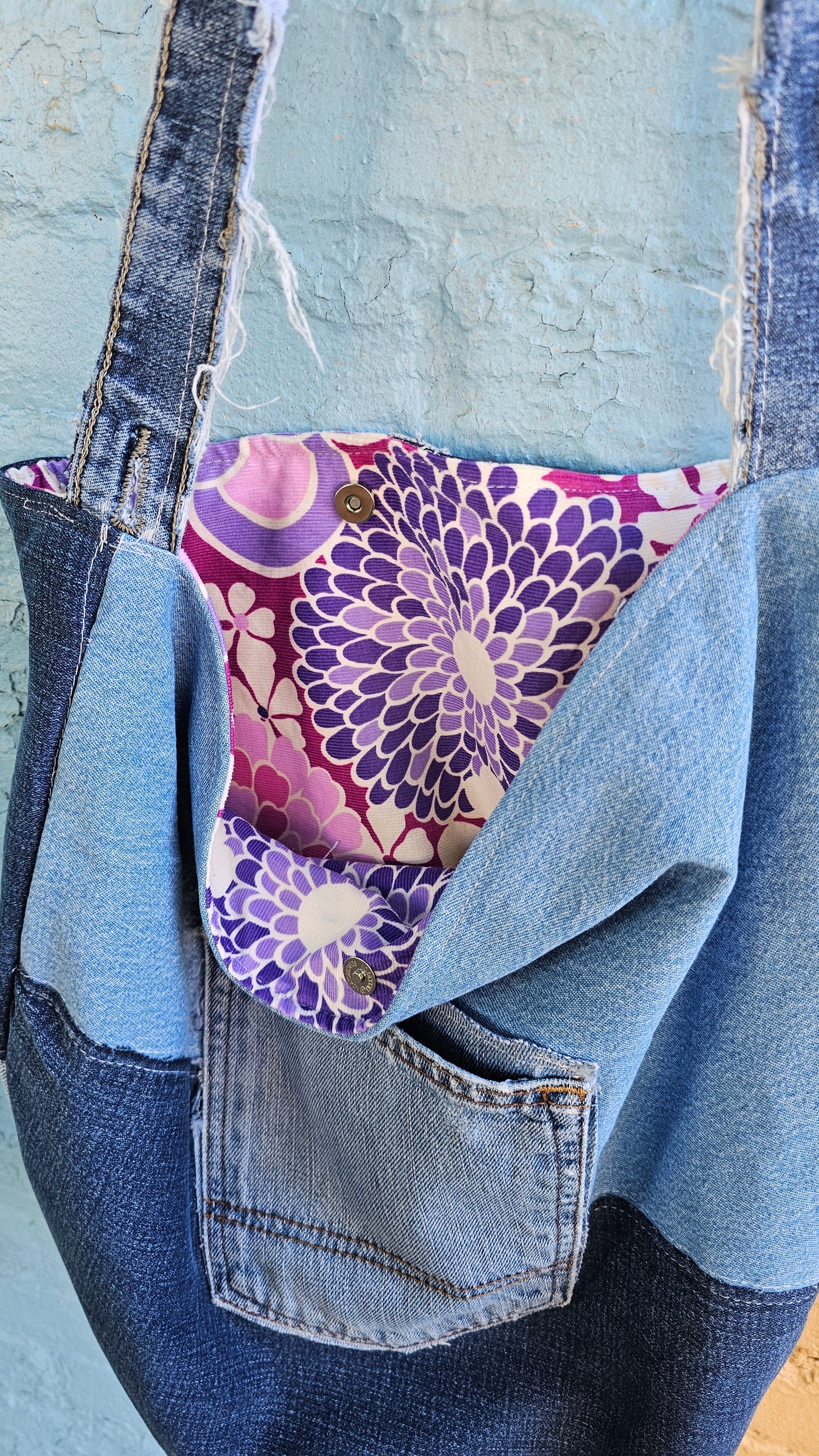 Denim Patchwork Slouch Bag #1432