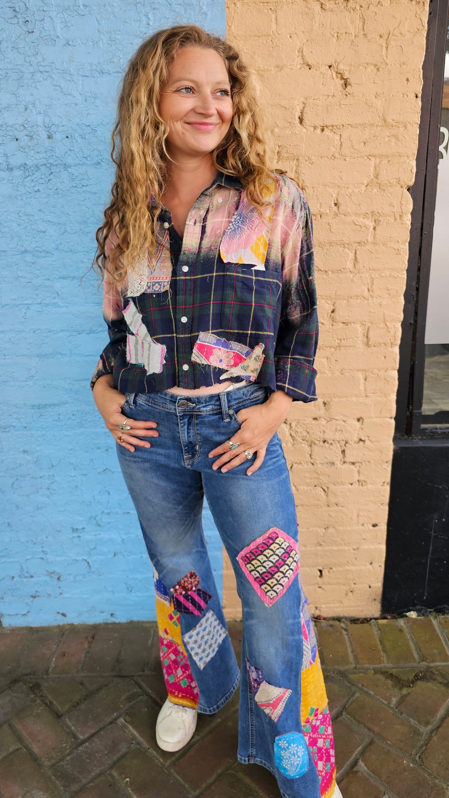 Cropped Flannel Shirt | Upcycled Distressed Flannel Size XL #1365