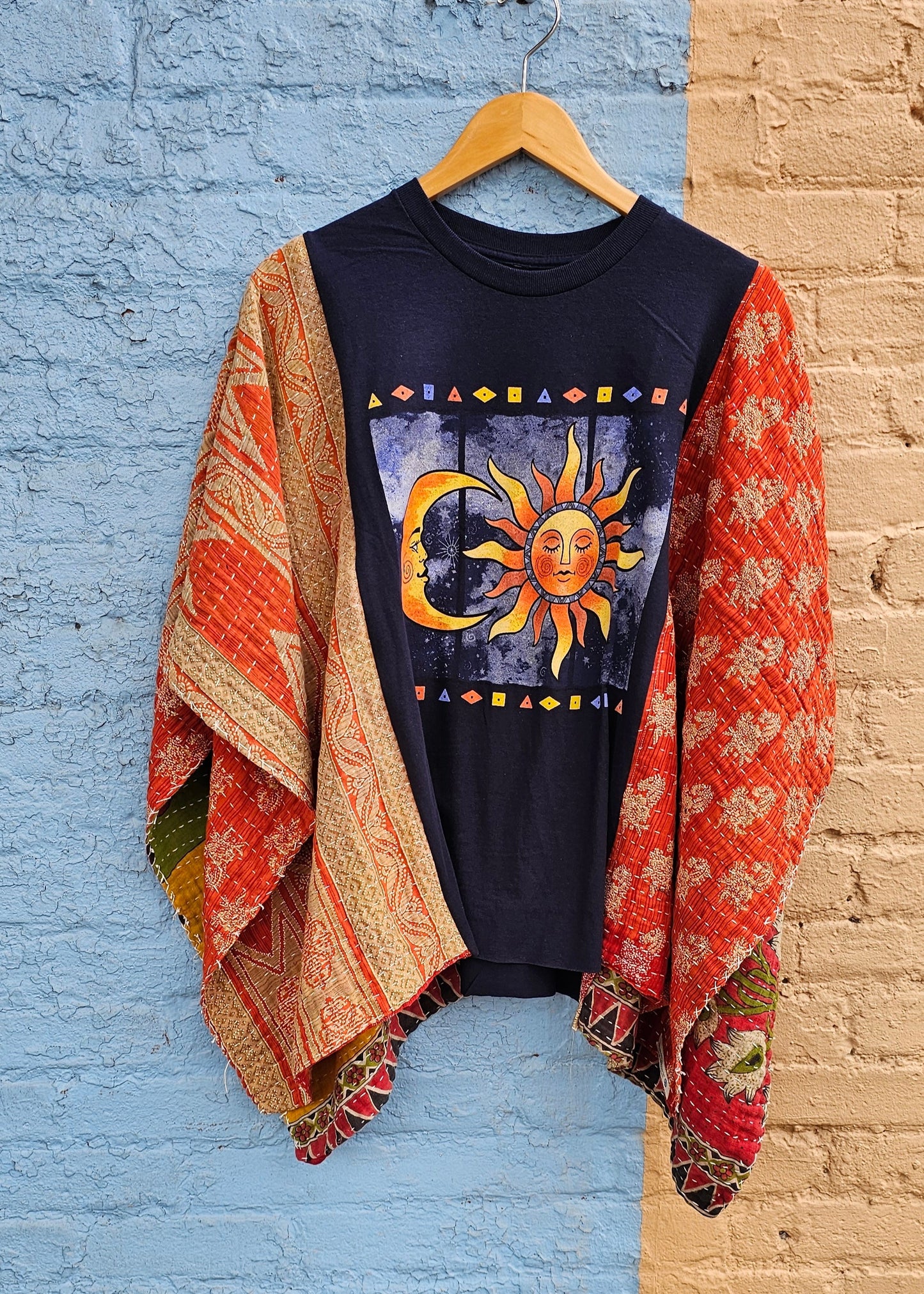 Sun and Moon Kantha Poncho