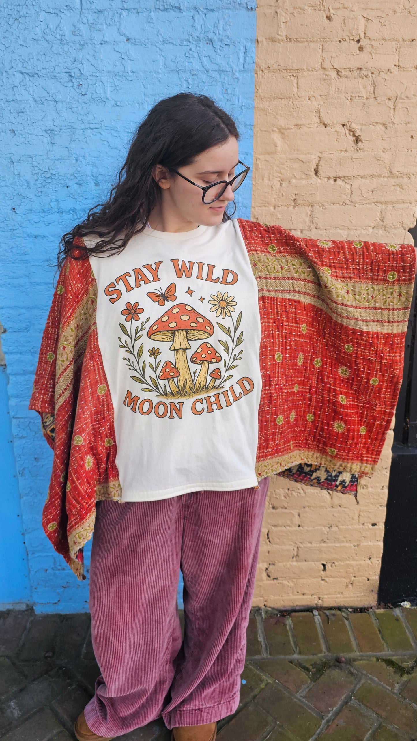 Stay Wild Moon Child Kantha Poncho 1331