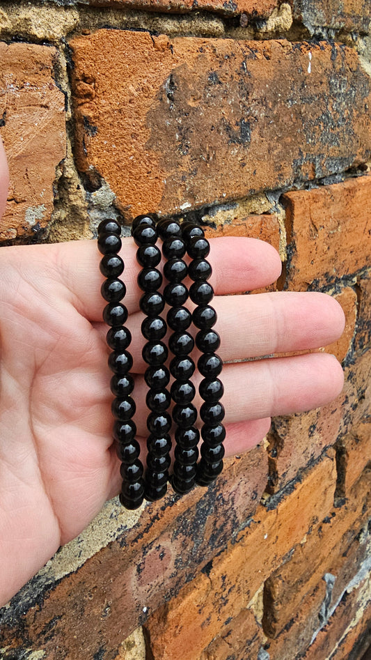 Black Obsidian Crystal Bracelet – 6mm Beads | Protection, Grounding & Strength