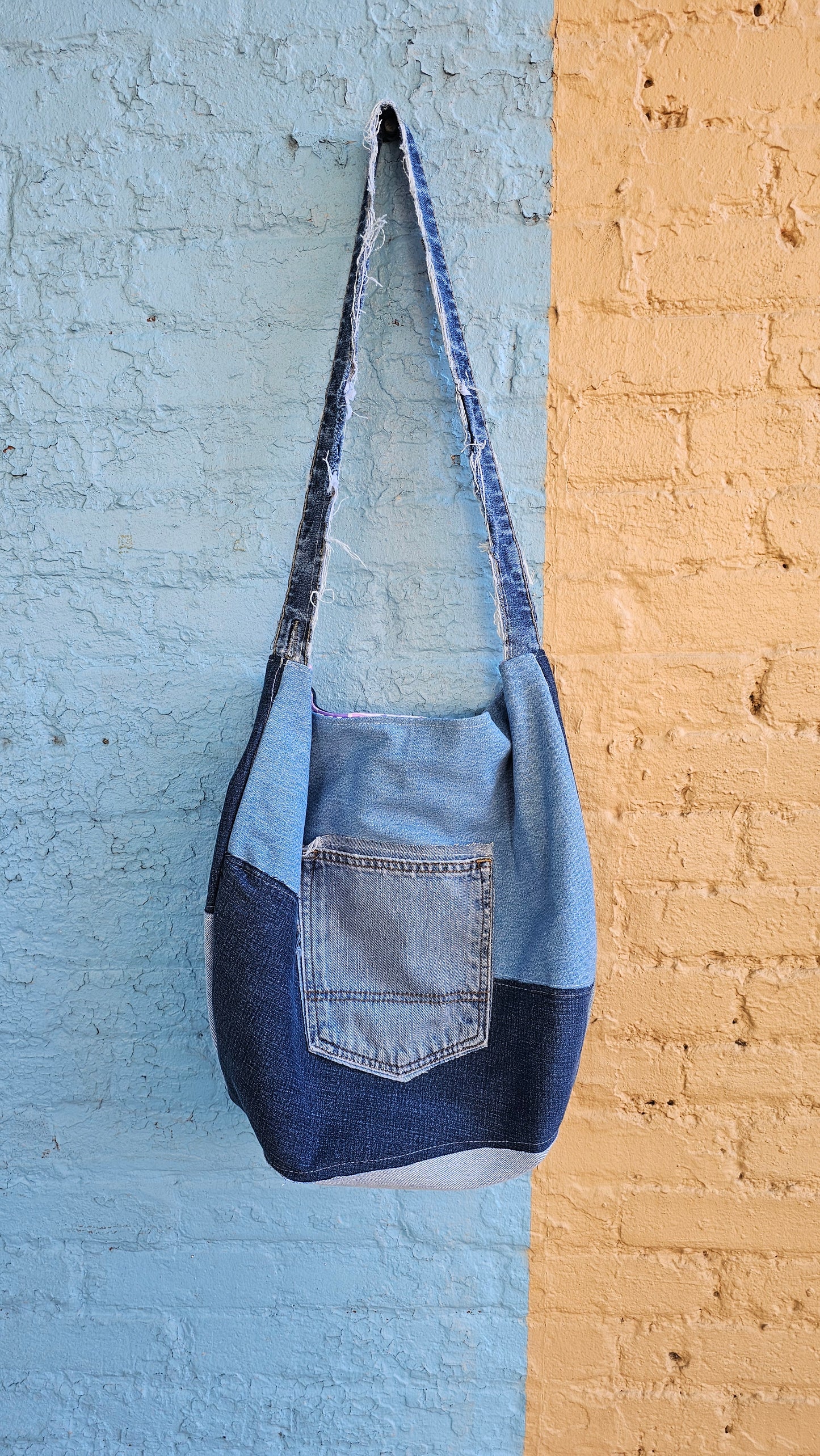 Denim Patchwork Slouch Bag #1432