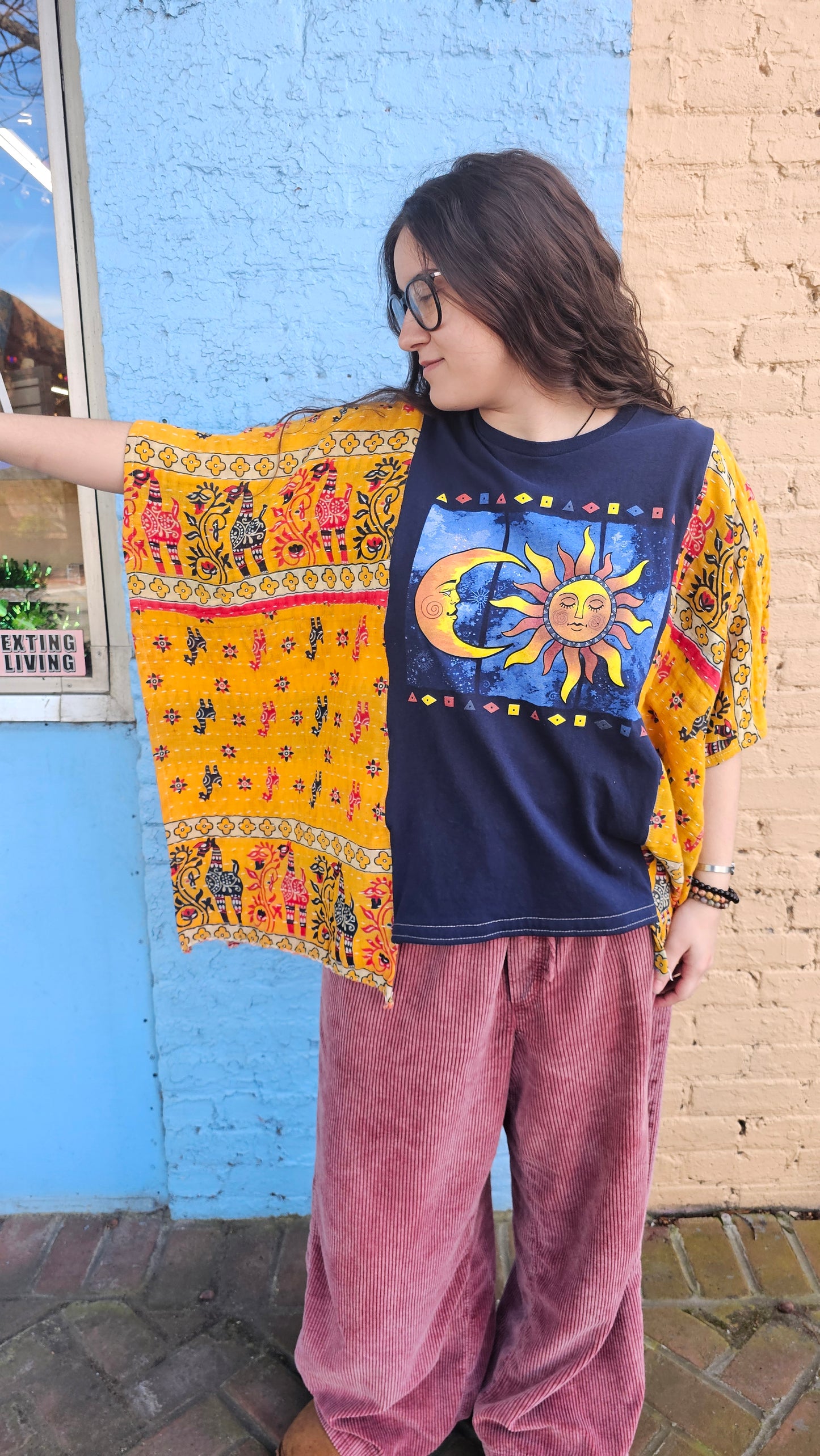 Sun and Moon Kantha Poncho 1332